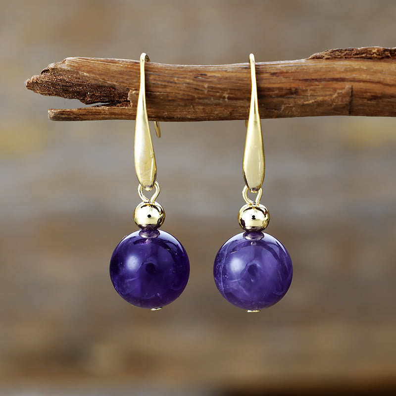 Olivenorma Natural Crystal Ball Pendant Earrings