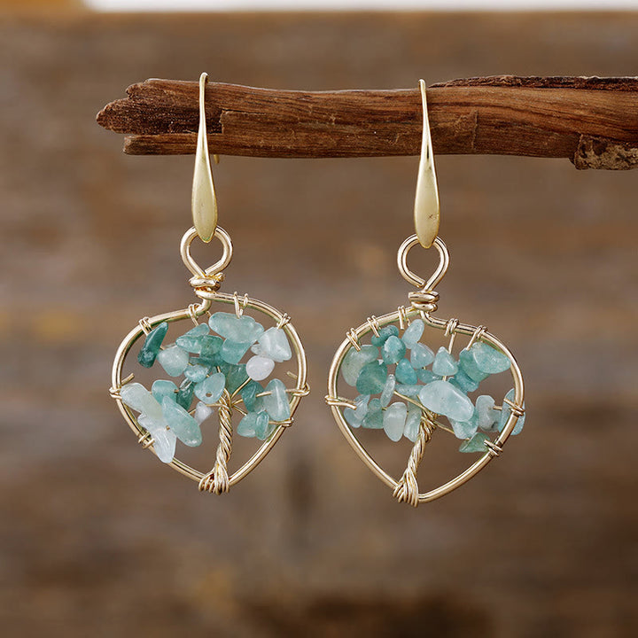 Olivenorma Natural Crystal Gravel Tree of Life Earrings