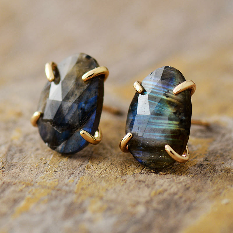 Olivenorma Irregular Section Labradorite Studs Earrings