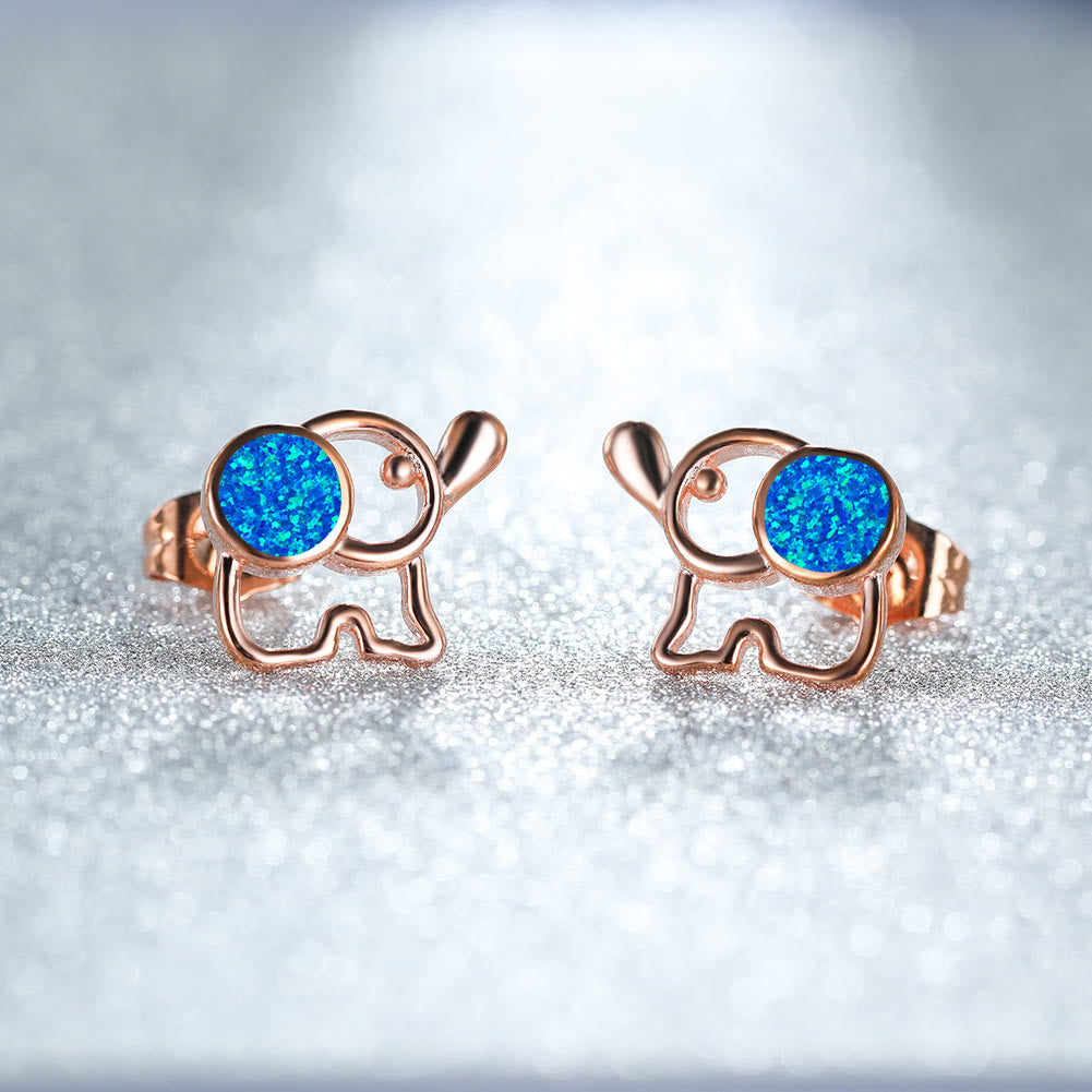 Olivenorma Blue White Opal Cute Elephant Studs Earrings