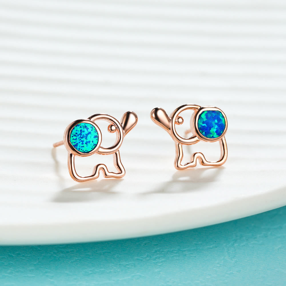 Olivenorma Blue White Opal Cute Elephant Studs Earrings