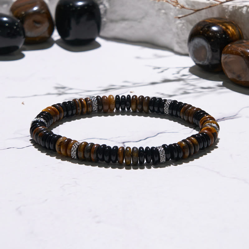 Olivenorma Black Onyx Tiger Eye Roller Bead Bracelet