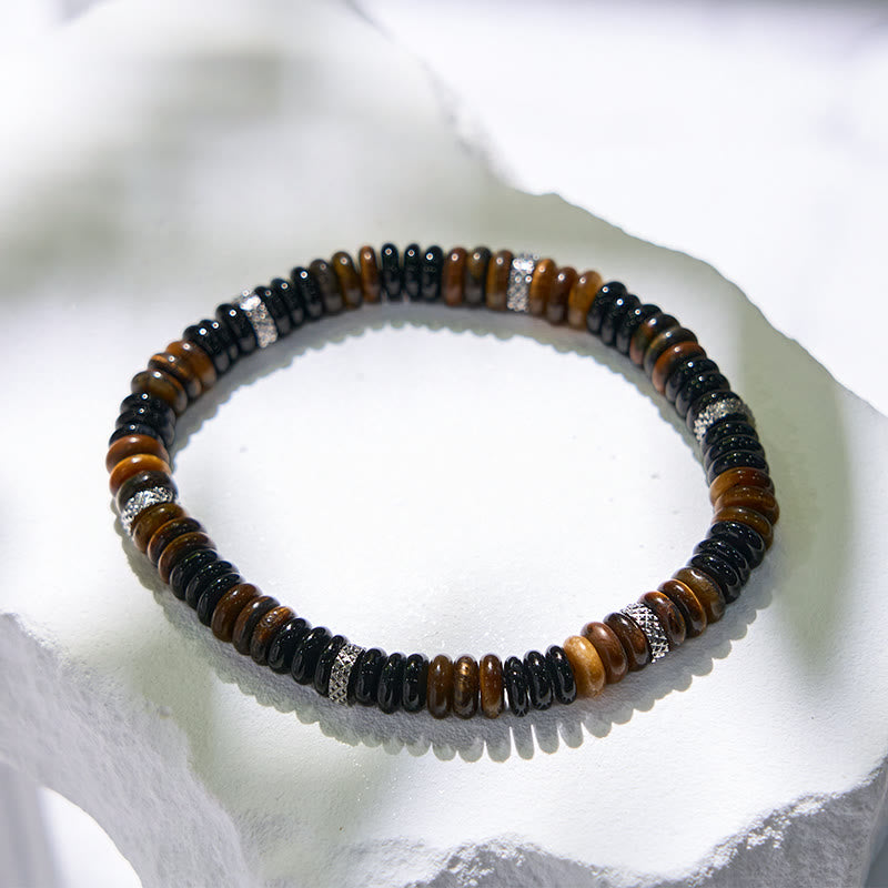 Olivenorma Black Onyx Tiger Eye Roller Bead Bracelet