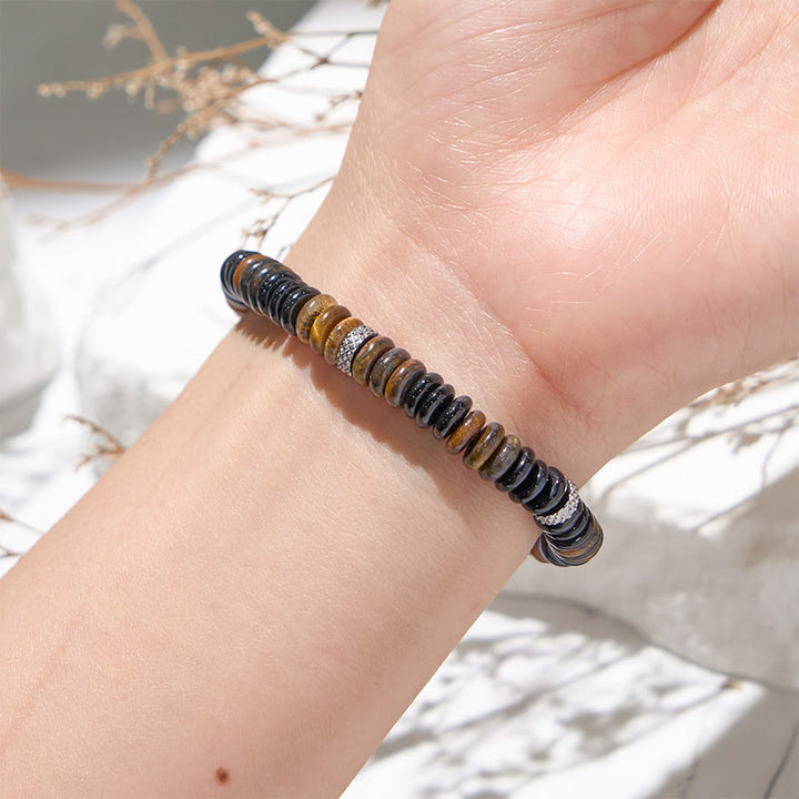 Olivenorma Black Onyx Tiger Eye Roller Bead Bracelet