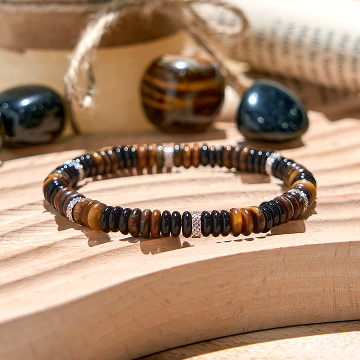 Olivenorma Black Onyx Tiger Eye Roller Bead Bracelet