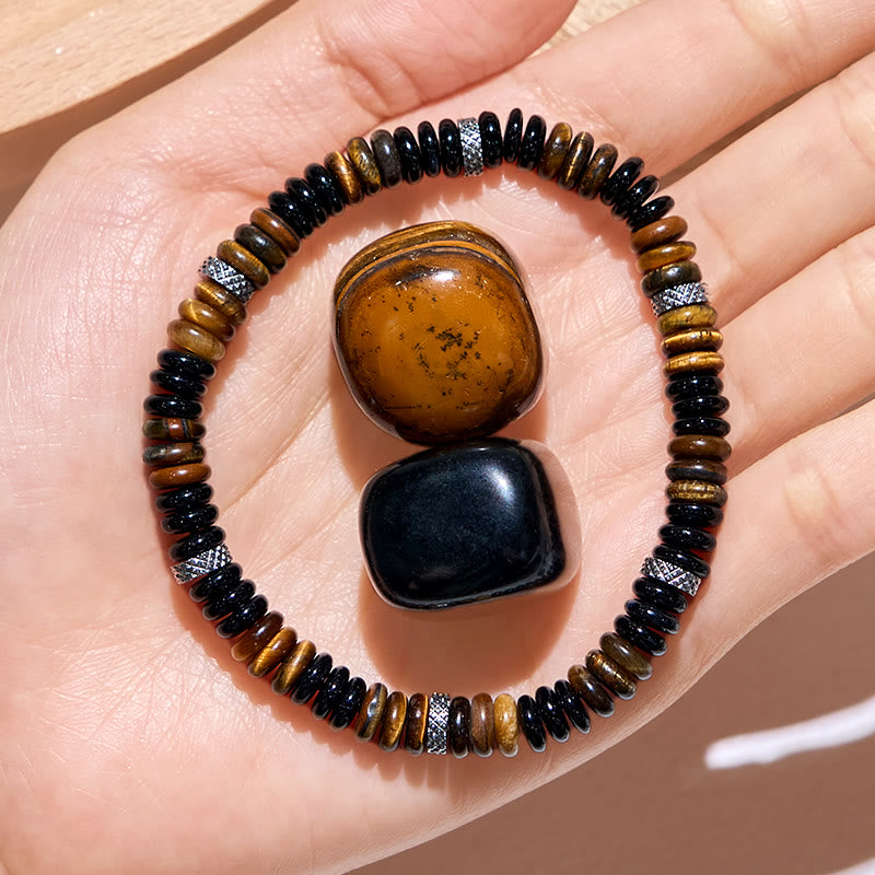 Olivenorma Black Onyx Tiger Eye Roller Bead Bracelet