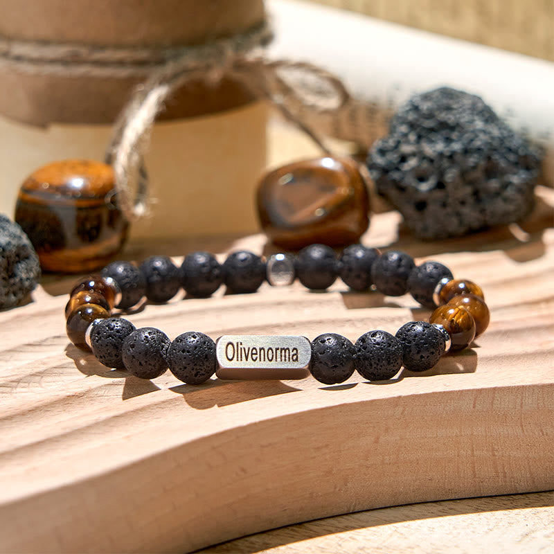 Olivenorma Natural Stone Beaded Engraved Bracelet