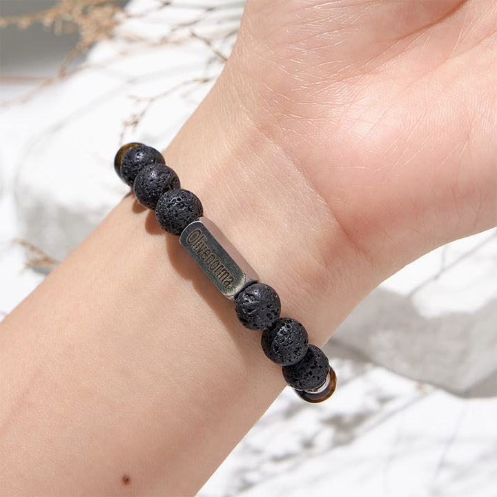 Olivenorma Natural Stone Beaded Engraved Bracelet