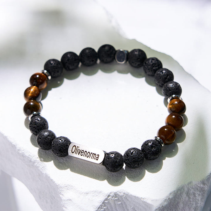 Olivenorma Natural Stone Beaded Engraved Bracelet