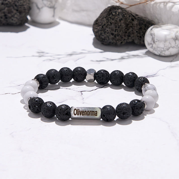 Olivenorma Lava Stone White Turquoise Beaded Engraved Bracelet