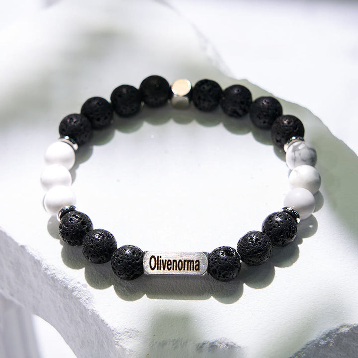 Olivenorma Lava Stone White Turquoise Beaded Engraved Bracelet