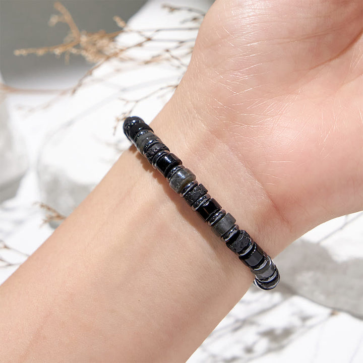 Olivenorma Lava Stone Hematite Labradorite Roller Bead Bracelet