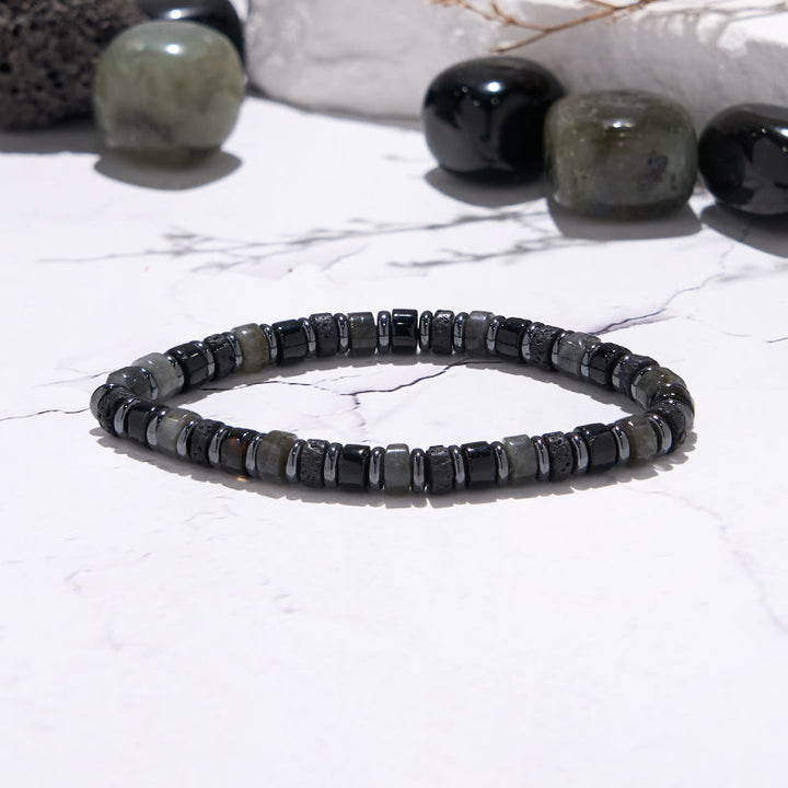 Olivenorma Lava Stone Hematite Labradorite Roller Bead Bracelet