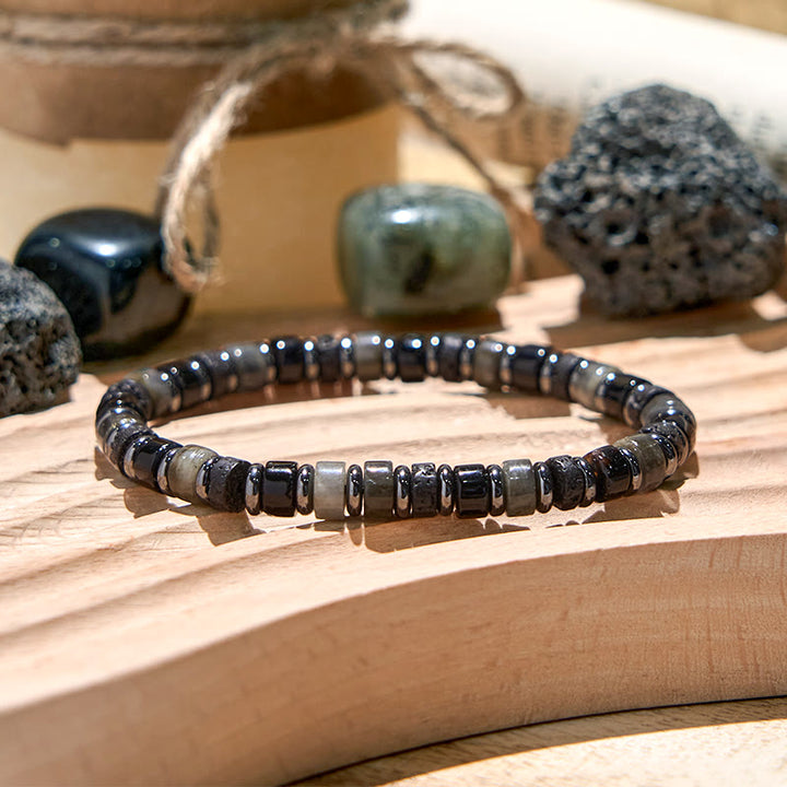 Olivenorma Lava Stone Hematite Labradorite Roller Bead Bracelet