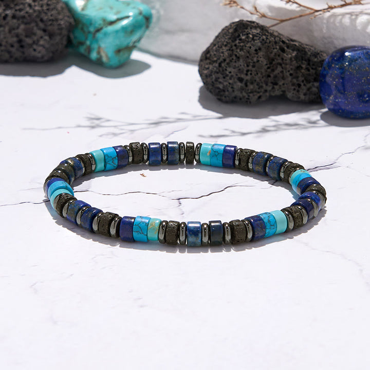 Olivenorma Turquoise Lapis Lazuli Hematite Roller Bead Bracelet