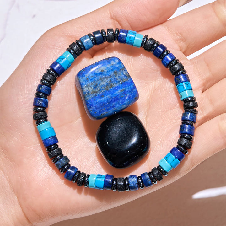 Olivenorma Turquoise Lapis Lazuli Hematite Roller Bead Bracelet