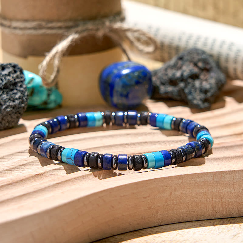 Olivenorma Turquoise Lapis Lazuli Hematite Roller Bead Bracelet