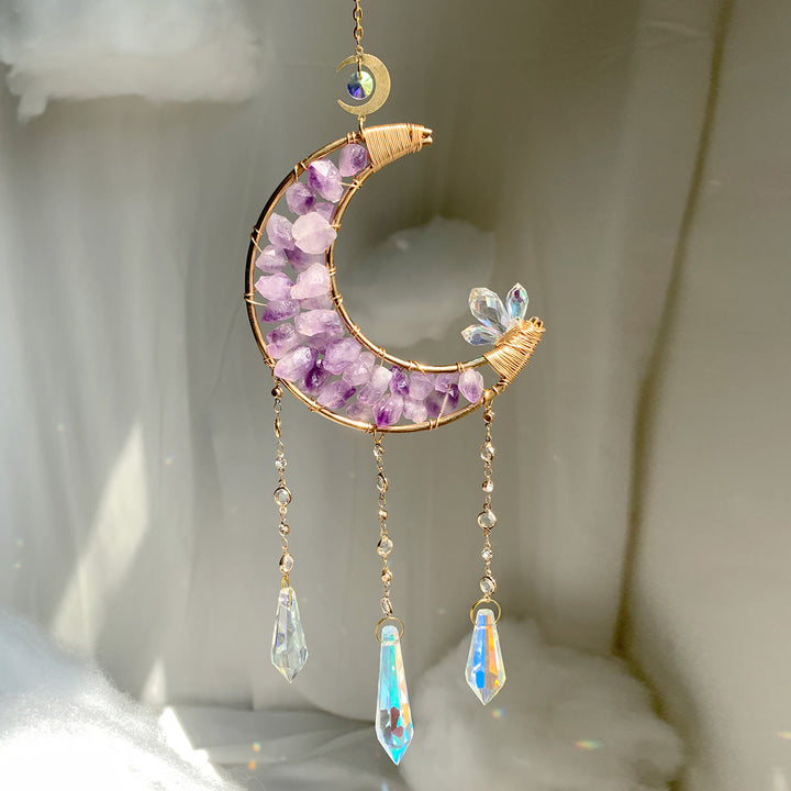 Olivenorma Amethyst Clear Crystal Moon Shape Wind Chime