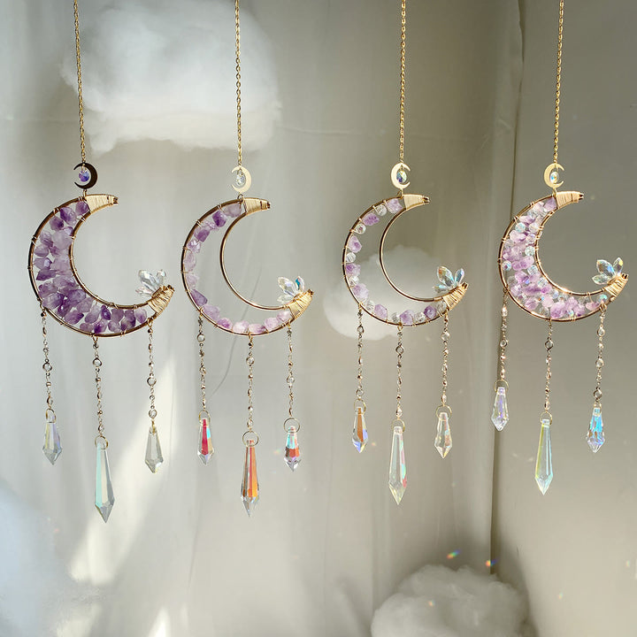 Olivenorma Amethyst Clear Crystal Moon Shape Wind Chime