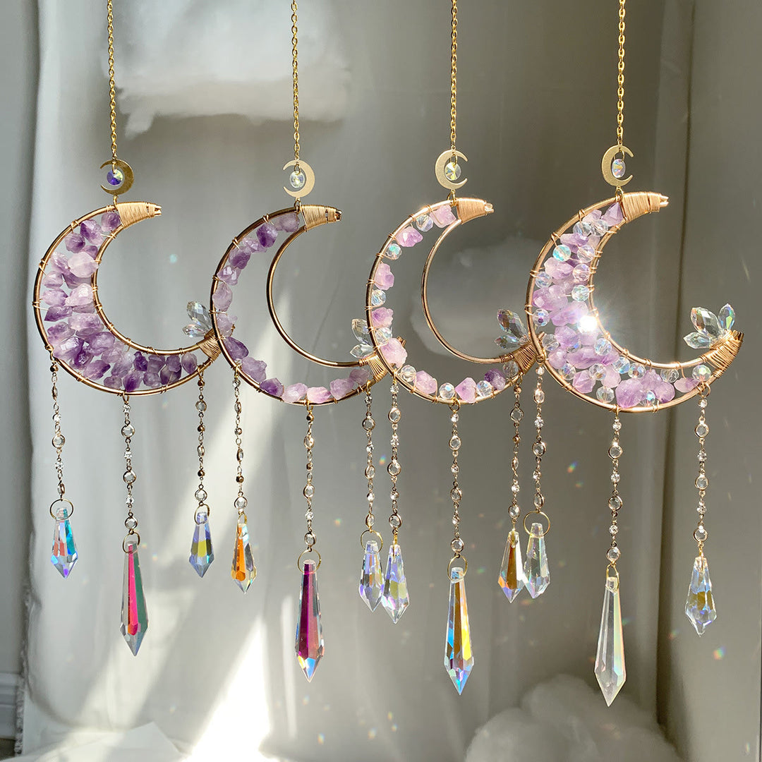 Olivenorma Amethyst Clear Crystal Moon Shape Wind Chime