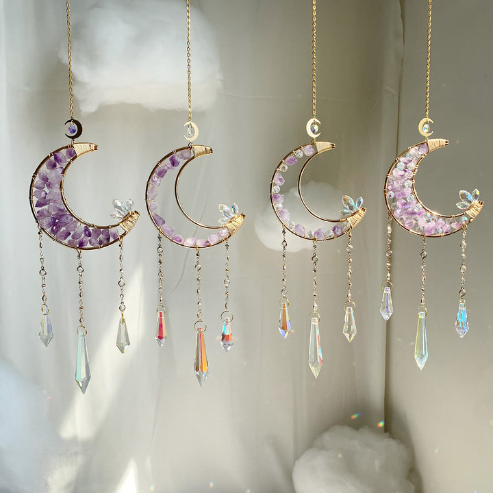 Olivenorma Amethyst Clear Crystal Moon Shape Wind Chime