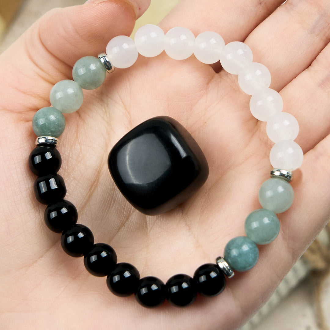 Olivenorma Clear Crystal Amazonite Obsidian Beads Bracelet