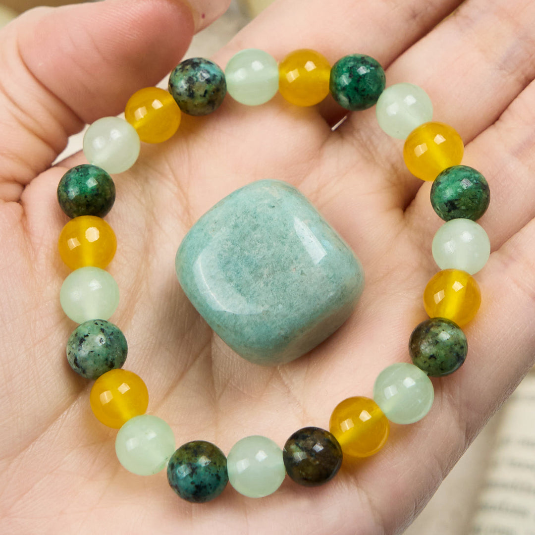 Olivenorma African Turquoise Green Fluorite Citrine Beaded Bracelet