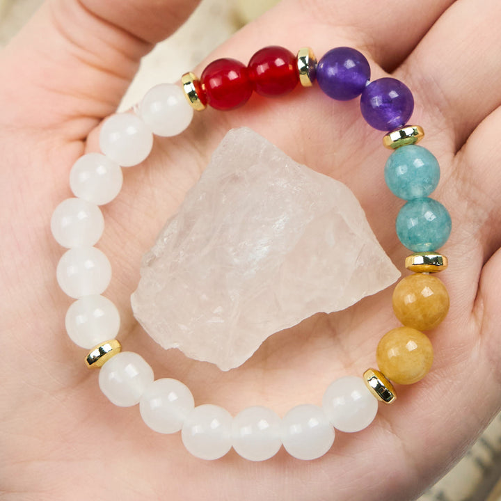 Olivenorma Natural Amethyst Aquamarine Clear Crystal Beads Bracelet