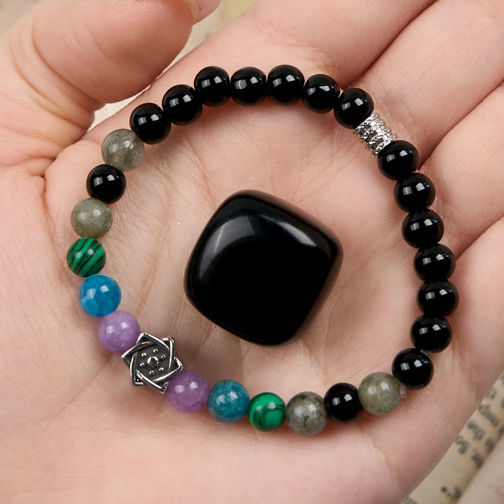 Olivenorma Natural Obsidian Metatron's Cube Beaded Bracelet