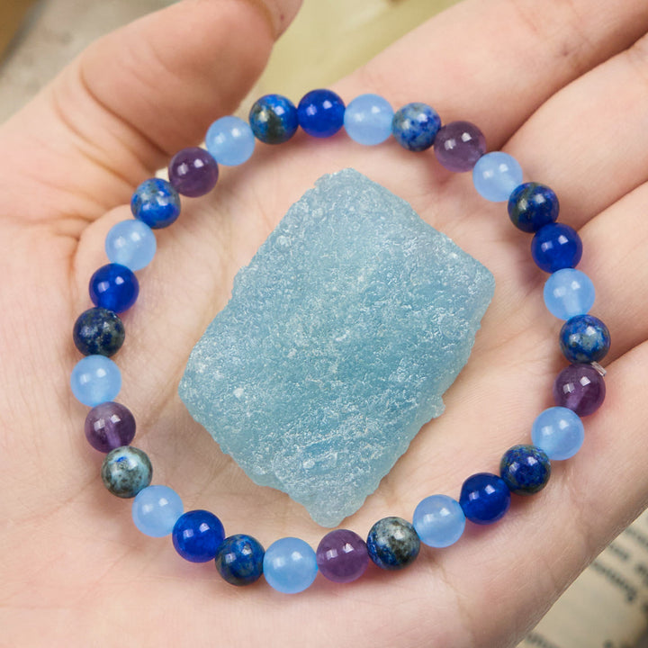 Olivenorma Natural Amethyst Aquamarine Lapis Lazuli Beaded Bracelet