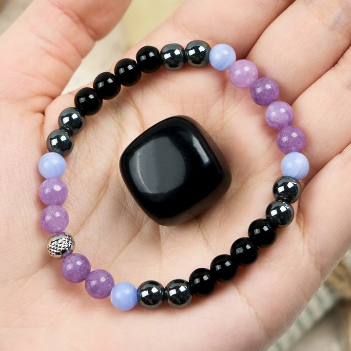 Olivenorma Natural Amethyst Hematite Obsidian Beads Bracelet