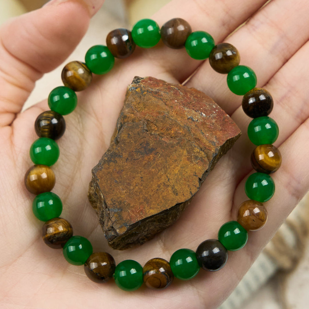 Olivenorma 8mm Green Aventurine Tiger Eye Beaded Bracelet