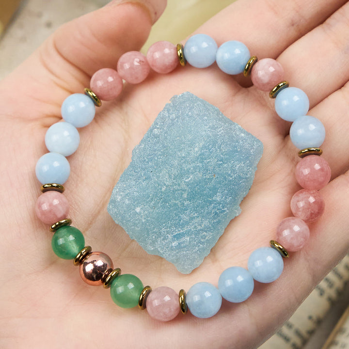 Olivenorma Natural Rose Quartz Aquamarine Bestie Beaded Bracelet