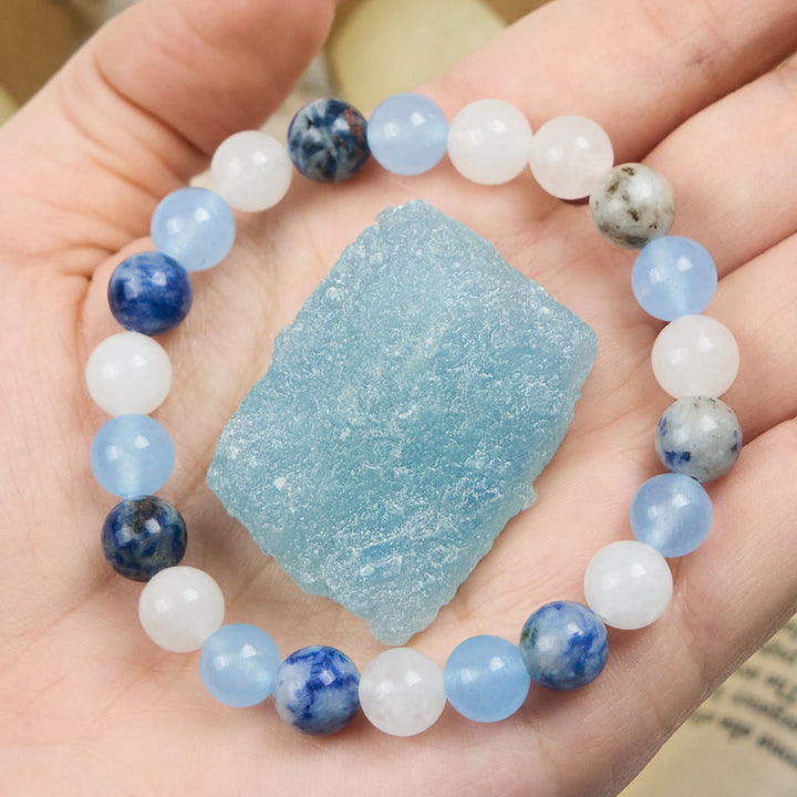 Olivenorma Natural Aquamarine Sodalite White Jade Gem Bracelet