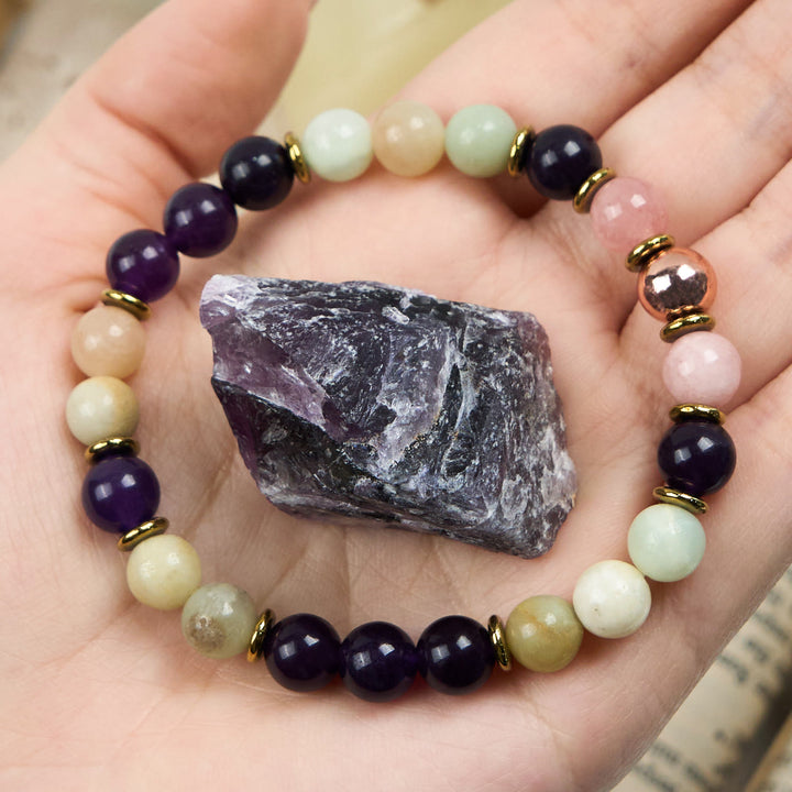 Olivenorma Natural Amethyst Amazonite Sleep Well Healing Bracelet