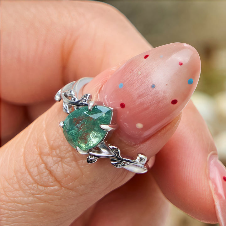 FREE Today: Pear Cut Moss Agate Twisted Leaf Engagement Ring - image 5