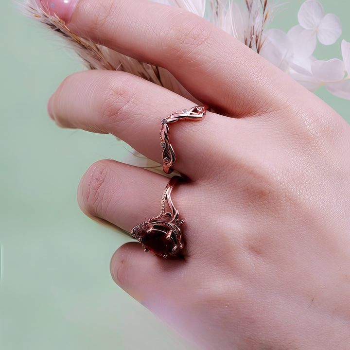 Olivenorma 2Pcs Garnet Opal Zircon Vintage Carved Ring