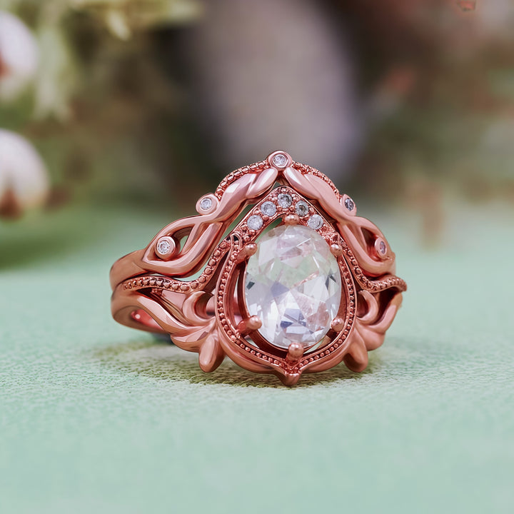 Olivenorma 2Pcs Garnet Opal Zircon Vintage Carved Ring