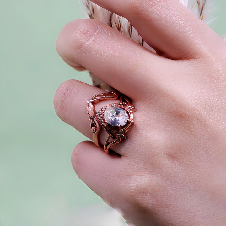 Olivenorma 2Pcs Garnet Opal Zircon Vintage Carved Ring