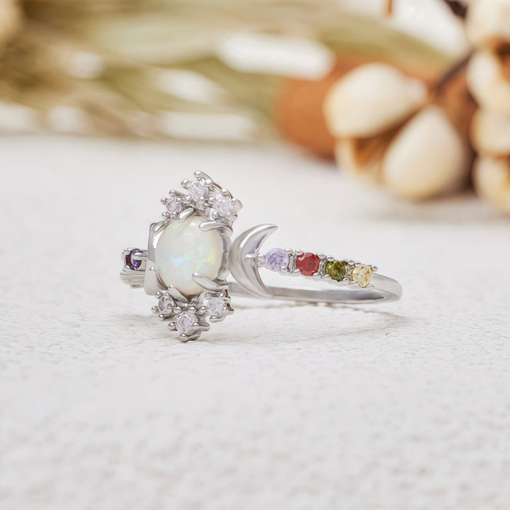 Olivenorma White Opal Triple Moon Goddess Ring