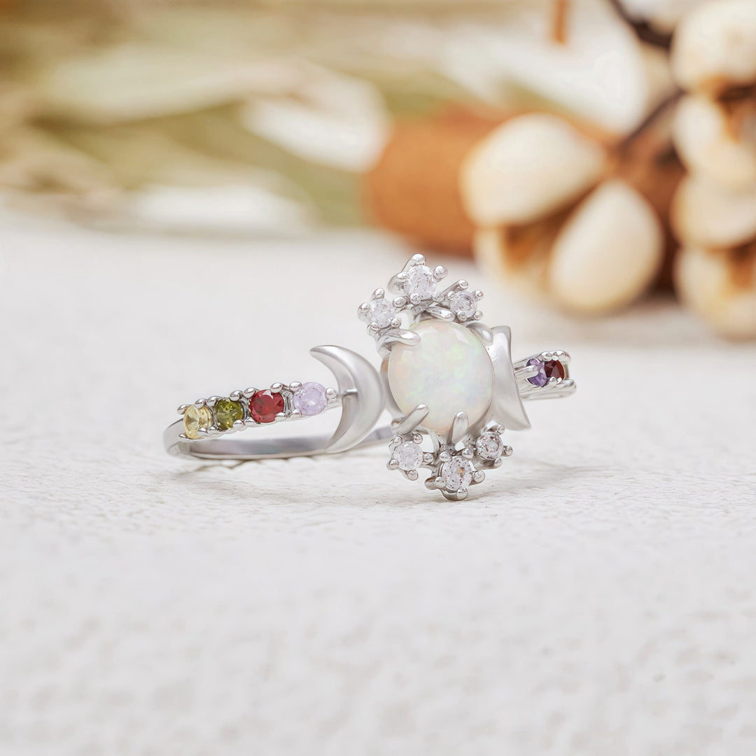 Olivenorma White Opal Triple Moon Goddess Ring