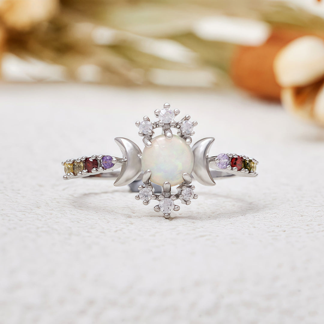 Olivenorma White Opal Triple Moon Goddess Ring