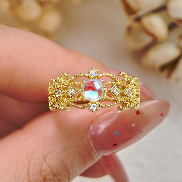 Olivenorma Vintage Hollow Carved Moonstone Ring