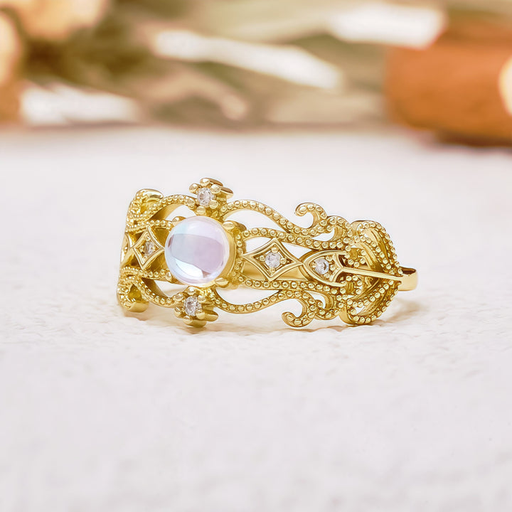 Olivenorma Vintage Hollow Carved Moonstone Ring