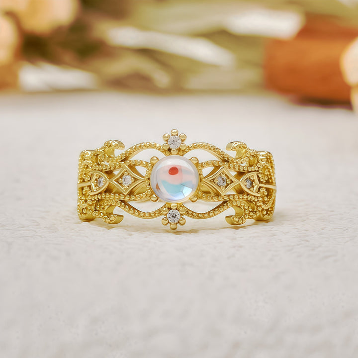 Olivenorma Vintage Hollow Carved Moonstone Ring