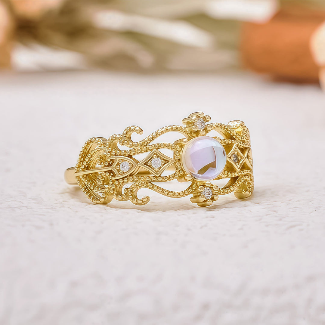 Olivenorma Vintage Hollow Carved Moonstone Ring