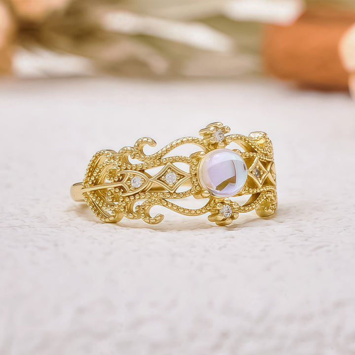 Olivenorma Vintage Hollow Carved Moonstone Ring