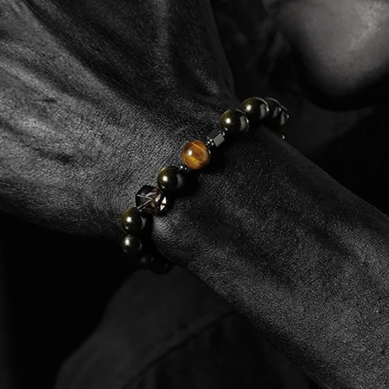 Olivenorma Dark Moon Harsh Sun Obsidian Beaded Bracelet - image 9