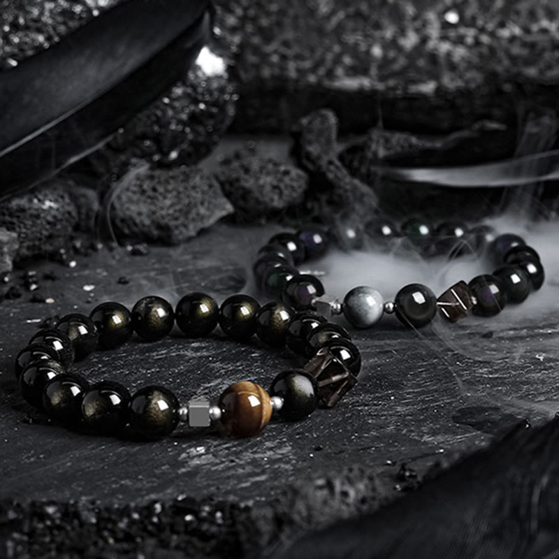 Olivenorma Dark Moon Harsh Sun Obsidian Beaded Bracelet - image 13