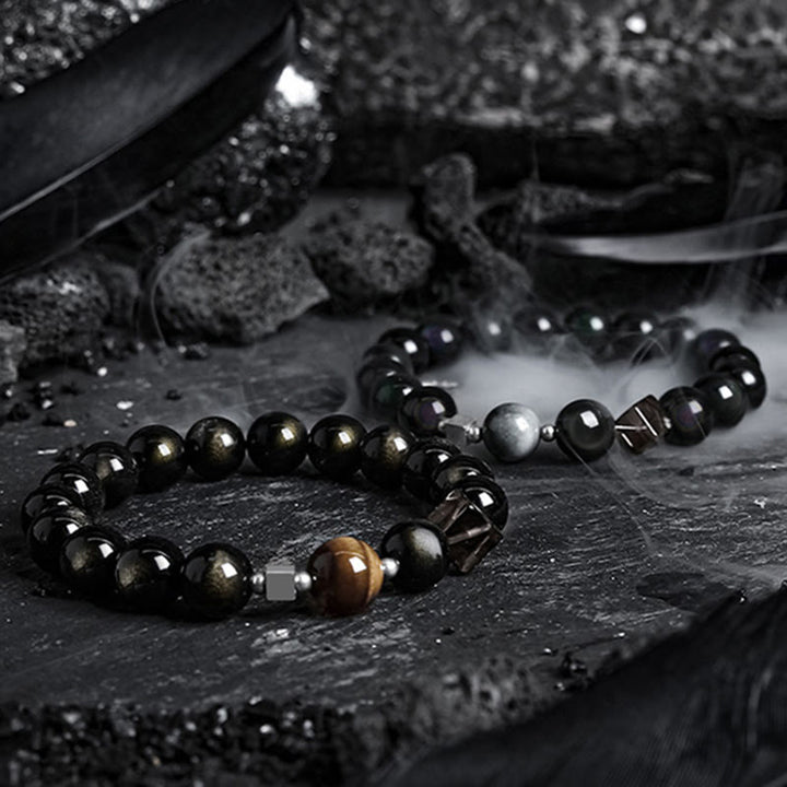Olivenorma Dark Moon Harsh Sun Obsidian Beaded Bracelet - image 13